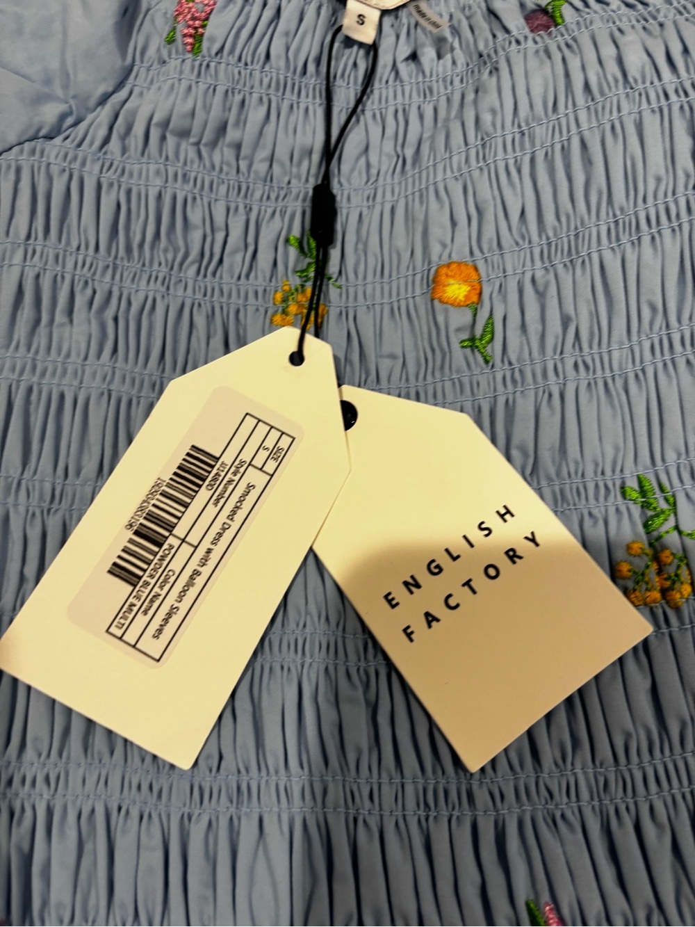 English factory smocked mini dress blue size small new - Picture 9 of 10